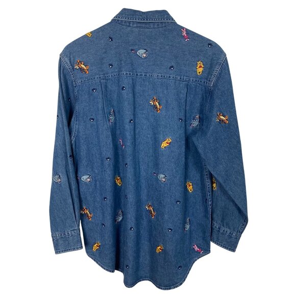 VTG Disney Store Winnie The Pooh & Friends Embroidered Denim Shirt Womens Small - Picture 3 of 7